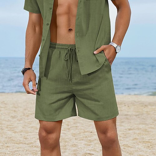 

Homens Calção Shorts de linho Shorts de verão Shorts de praia Com Cordão Cintura elástica Tecido Conforto Respirável Ao ar livre Diário Para Noite Misto de Algodão e Linho Moda Roupa de rua Preto