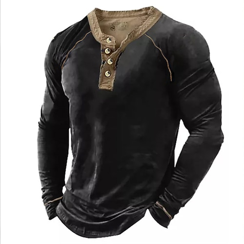 

Homens Camisa Henley Camisetas Tecido Henley Rua Férias Manga Longa Botão Roupa Básico Designer Contemporâneo Moderno