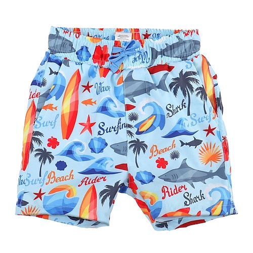 

Barn Gutt Strandshorts Tegneserie Ermeløs utendørs Tropisk Blå hai Sommer Klær 7-13 år