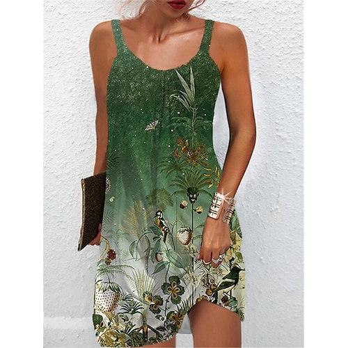 

Women's Sundress Summer Dress Floral Print Strap Mini Dress Active Tropical Outdoor Daily Sleeveless Loose Fit Black White Red Summer Spring S M L XL XXL