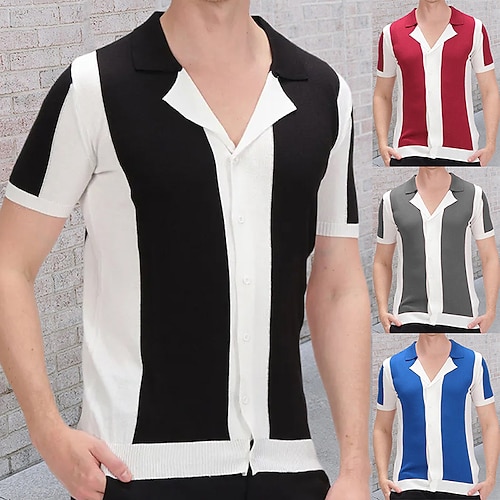 

Herre POLO Trøje Strik Polo Afslappet Daglig Knaphul Kort Ærme Stilfuld Klassisk Patchwork Knap Sommer Sort Rød Blå Grå POLO Trøje
