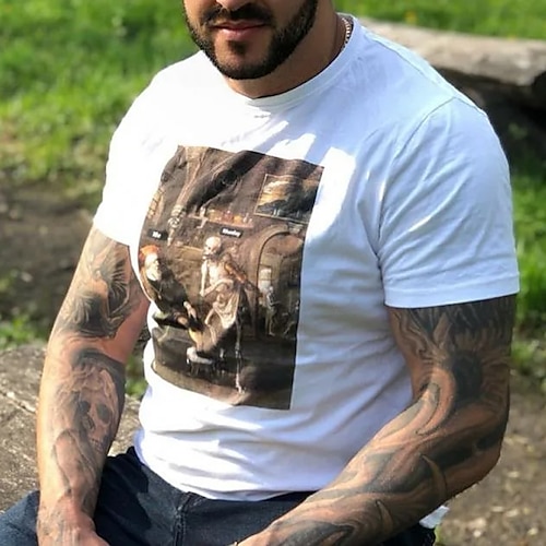 

Herre Plusstørrelser Store Høje T-shirt T-Shirts Rund Hals Hvid Kort Ærme udendørs I-byen-tøj Trykt mønster Grafiske tryk Tøj Bomuldsblanding Gade Stilfuld Afslappet