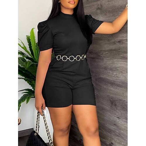 

Damen Kurz Jumpsuit Hohe Taillenlinie Feste Farbe Rundhalsausschnitt Strassenmode Brautkleider schlicht Strasse Täglich Regular Fit Kurzarm Schwarz Rosa Rote S M L XL Sommer