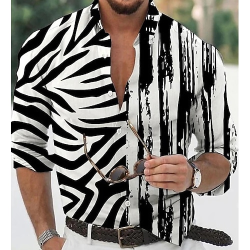 

Herren Hemd Hawaiihemd Sommerhemd Gestreift Grafik-Drucke Zebra Umlegekragen Schwarz Outdoor Strasse Langarm Button-Down Bedruckt Bekleidung Modisch Strassenmode Designer Brautkleider schlicht