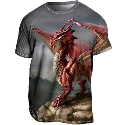 

Herre T-shirt T-Shirts Grafisk Dyr Drage Rund hals Tøj 3D-udskrivning udendørs Afslappet Kortærmet Trykt mønster Årgang Mode Designer