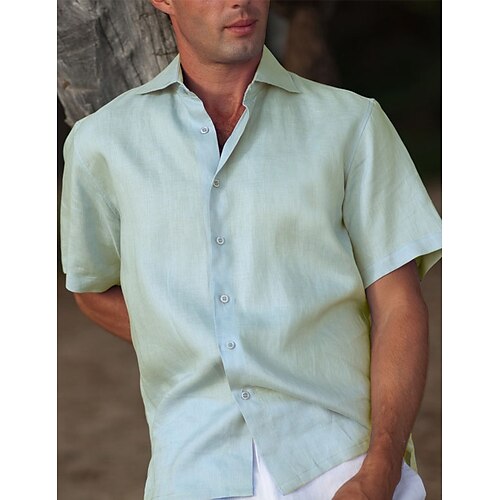 

Per uomo camicia di lino Camicia con bottoni Camicia estiva Maglietta informale Camicia da spiaggia Bianco Verde chiaro Manica corta Liscio Bavero Estate Informale Giornaliero Abbigliamento