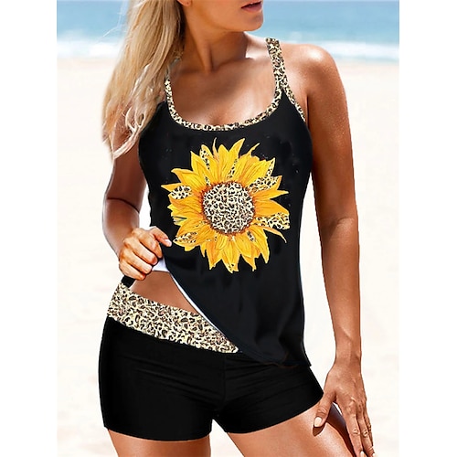 

Damen Badeanzug Tankini 2 Stück Normal Bademode 2 Teile Print Bühnenlicht vielfarbig Schwarz Gelb Blau Orange Tank Top Badeanzüge Sport Strandbekleidung Sommer