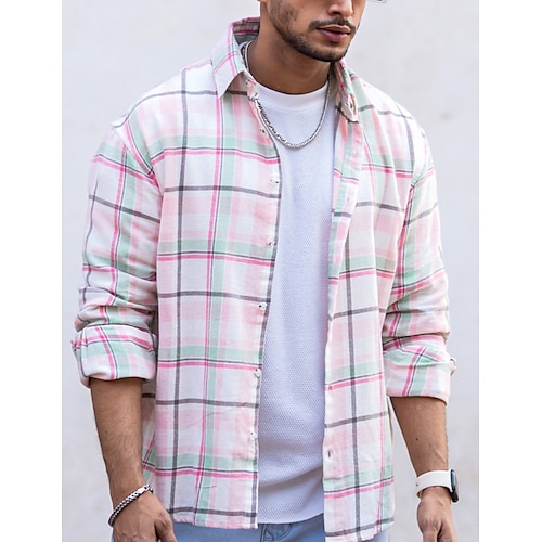 

Per uomo Camicia Camicia con bottoni Maglietta informale Rosa Manica lunga A quadri Collo ripiegabile Giornaliero Da mare Stampa Abbigliamento Di tendenza Informale Comodo