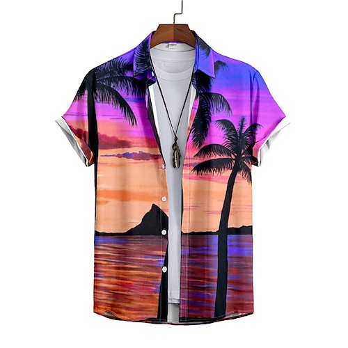 

Homme Chemise Chemise hawaïenne Cocotier Imprimés Photos Col rabattu Violet Extérieur Plein Air Manches courtes Bouton bas Imprimer Vêtement Tenue Sportif Mode Vêtement de rue Design