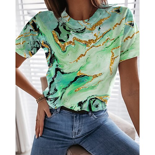 

T shirt Tee Femme Rose Claire Bleu Violet Graphic Imprimer Manche Courte du quotidien Fin de semaine basique Col Rond Normal Standard Abstrait Peinture S