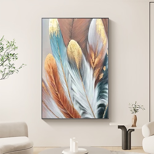 

Handmade Oil Painting Canvas Wall Art Decor Original Colorful Feather Painting Abstract Art Painting for Home Decor With Stretched Frame/Without Inner Frame Painting