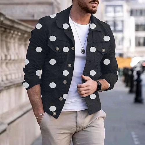 

Per uomo Camicia A pois Stampe astratte Collo ripiegabile Nero Esterno Strada Manica lunga Stampa Abbigliamento Di tendenza Streetwear Originale Traspirante