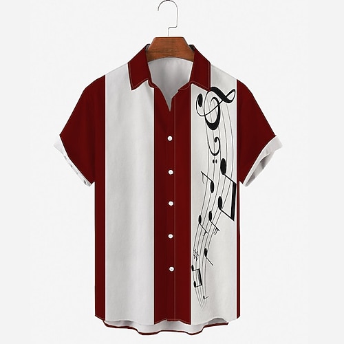 

Herre Skjorte Bowling skjorte Button Up skjorte Sommer skjorte Casual skjorte Vin Kortærmet Farveblok Grafiske tryk Aftæpning Daglig Ferierejse Trykt mønster Tøj Mode 1950'erne Afslappet Bekvem