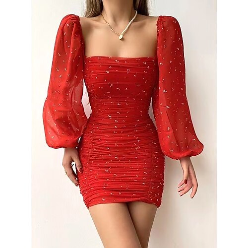 

Dame Festkjole Bodycon Kappe Kjole Mini kjole Hvid Rød Blå Langærmet Trykt mønster Krøllede Folder Sommer Forår Efterår Firkantet hals Fest Kontor Bryllupsgæst Ferierejse 2023 S M L XL