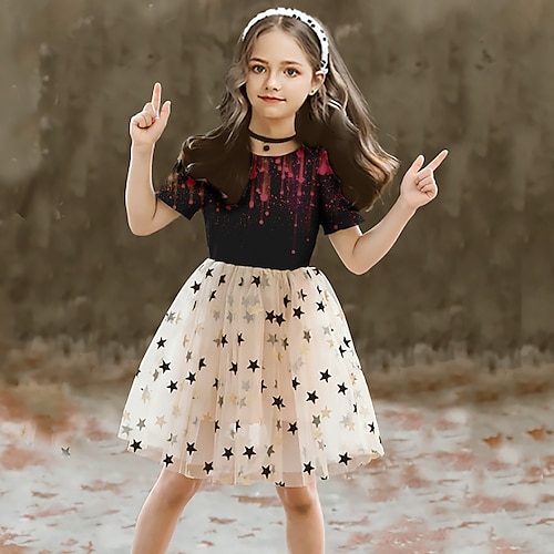 

Bambino Da ragazza Vestito Gradiente Abito linea A Sopra il ginocchio Vestito Feste Girocollo Manica corta stile sveglio Vestito 4-12 anni Estate Blu Viola Verde