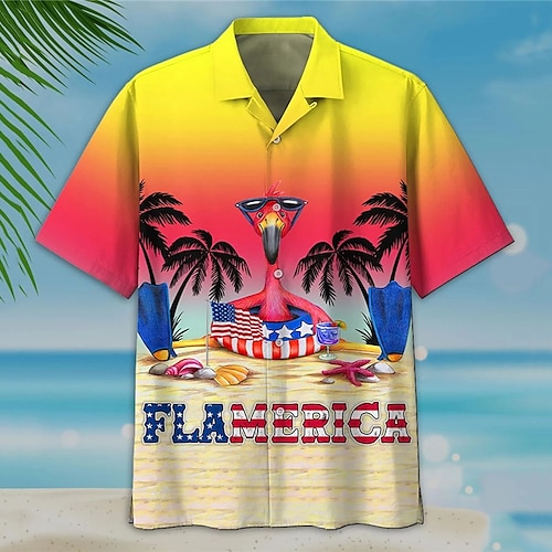 

Hombre Camisa camisa hawaiana Degradado Árbol de coco Estampados Collar Cubano Naranja Casual Hawaiano Manga Corta Abotonar Estampado Ropa Deportes Moda Ropa de calle Design