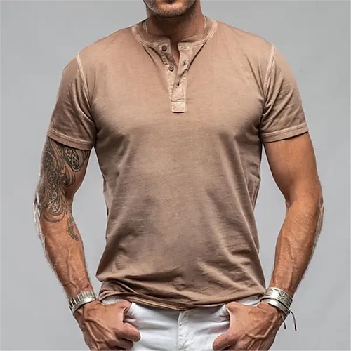 

Per uomo maglietta Camicia Henley T-shirt Liscio Henley Strada Da mare Maniche corte Pulsante Abbigliamento Originale Essenziale Contemporaneo moderno