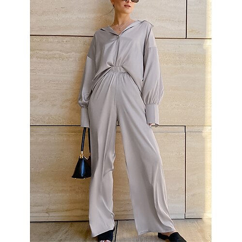 

Per donna loungewear Completi Colore puro Di tendenza caldo Comoda Interni Strada Giornaliero Raso Traspirante Bavero Manica lunga Camicia Pantalone Estate Primavera Marrone Cachi