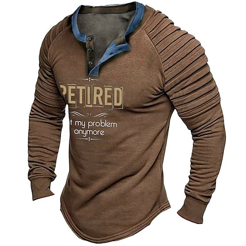 

Herre Henly-skjorte Grafiske T-skjorter Kul skjorte Grafiske trykk Morsom Slank plissert bokstavtrykk Henley Varm stempling Gate Feriereise Langermet Knapp Trykt mønster Klær Mote Designer