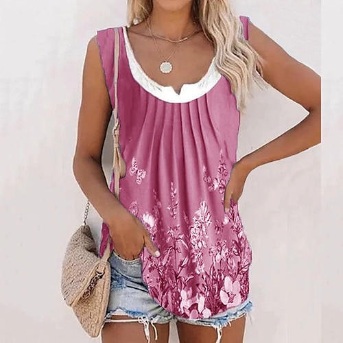 

Damen Tank Top Rote Blau Purpur Blumen Bedruckt Ärmellos Casual Festtage Basic V Ausschnitt Standard Blume S