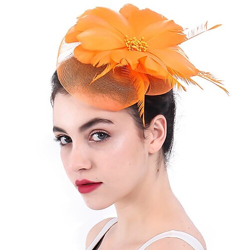 

fascinators sinamay Kentucky Derby Hesterace Elegant Retrorød Med Fjer Blomster Medaljon Hovedbeklædning