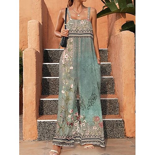 

Combinaison Femme Poche Imprimer Floral Col en U Vacances Vacances Sortie Standard A Sangles Vert S Eté