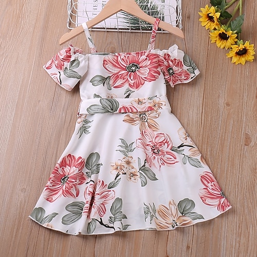 

Bambino (1-4 anni) Da ragazza Vestito floreale Floreale vestito a flori Al ginocchio Vestito Prestazioni Girocollo Manica corta Adorabile Vestito 3-7 anni Estate Bianco