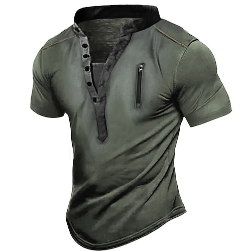 

Homme T shirt Tee Chemise Henley Shirt Plein Mao Extérieur du quotidien Manche Courte Zip sur le devant Vêtement Tenue Mode Design Décontractées