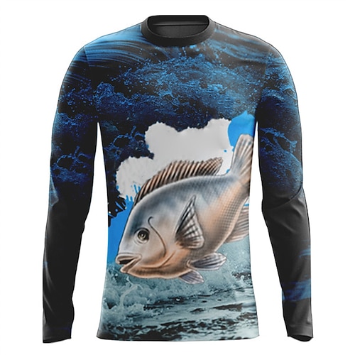 

Men's Fishing Shirt Outdoor Long Sleeve UV Protection Breathable Lightweight Sweat wicking Quick Dry Top Summer Spring Outdoor Fishing Blue White Sky Blue White Blue Black