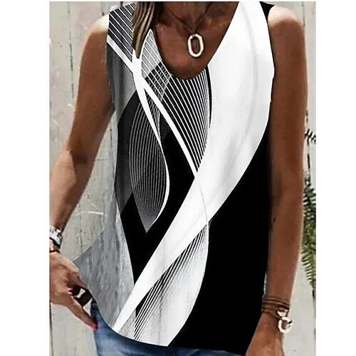 

Women's Tank Top Black Geometric Print Sleeveless Casual Basic V Neck Regular Geometric S