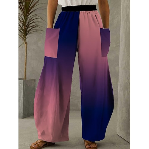 

Dame Militærbukser Bred Bukseben Bukser Posete Rosa Blå Lilla Mote Fritid / hverdag Sidelommer Bred Bukseben Mikroelastisk Full lengde Komfort Batikkfarget S M L XL 2XL