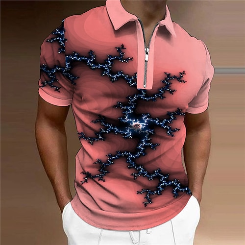 

Herre POLO Trøje Zip Polo Golftrøje Abstrakt Grafiske tryk Sprække Aftæpning Lyserød Blå udendørs Gade Kort Ærme Lynlås Trykt mønster Tøj Mode Designer Afslappet Åndbart