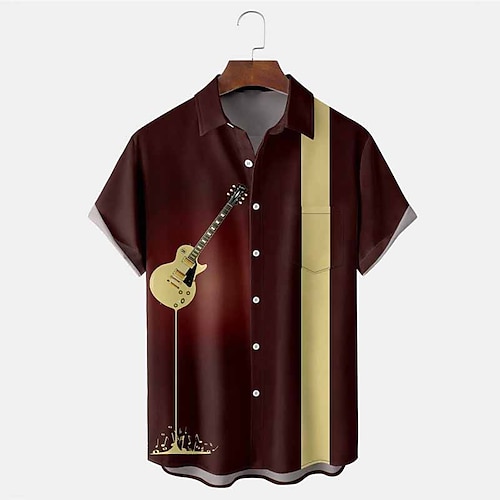 

Homens Camisa Social Camisa havaiana Estampas Abstratas Música Guitarra Aberto para a Lateral Vinho Ao ar livre Rua Manga Curta Imprimir Roupa Moda Designer Casual Macia