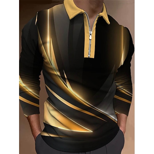 

Per uomo POLO Polo con zip Camicia da golf Golf Gradiente Stampe astratte Collo ripiegabile Rosso Oro Esterno Strada Manica lunga Cerniera Stampa Abbigliamento Di tendenza Streetwear Originale Morbido