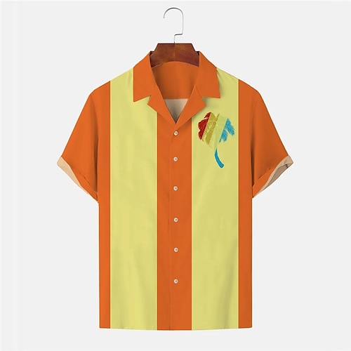 

Homens Camisa Social Camisa havaiana Coqueiro Listrado Estampas Abstratas colar cubano Laranja Casual Havaiana Manga Curta Botão para baixo Imprimir Roupa Esportes Moda Roupa de rua Designer