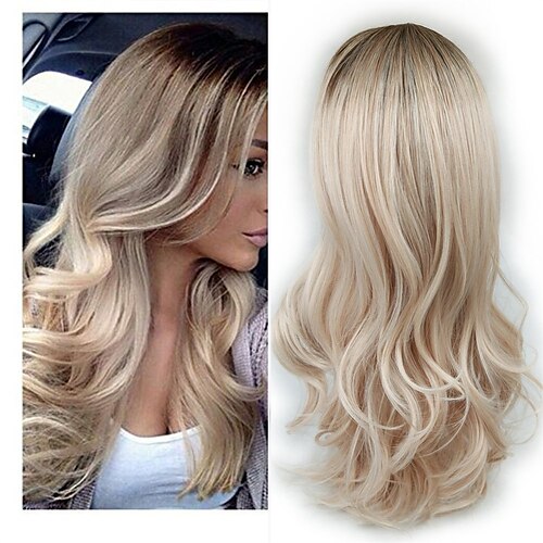 

Lady Miranda Ombre Wig Brown to Ash Blonde High Density Heat Resistant Synthetic Hair Weave Full Wigs for Women(T/Ash Blonde)