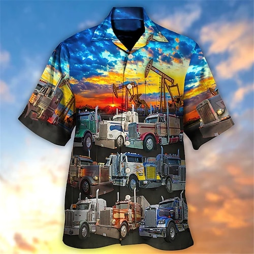 

Hombre Camisa camisa hawaiana Coche Estampados Collar Cubano Rojo Azul Piscina Verde Trébol Gris Casual Hawaiano Manga Corta Estampado Ropa Deportes Moda Ropa de calle Design