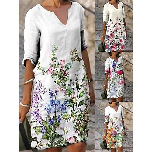 

Dame Afslappet påklædning Skift Kjole Print kjole Blomstret Trykt mønster V-hals Midikjole Aktiv Mode Daglig Ferie Halvlange ærmer Regulær Hvid Rød Lilla Sommer Forår S M L XL XXL