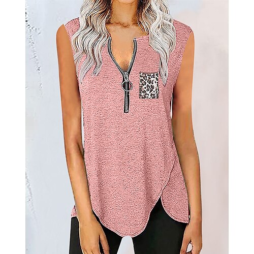 

Damen Tank Top Schwarz Weiß Rosa Leopard Viertel Postleitzahl Bedruckt Ärmellos Casual Basic V Ausschnitt Standard S