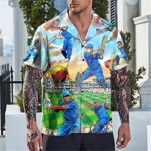 

Hombre Camisa camisa hawaiana Estampados Golf Collar Cubano Azul Piscina Casual Hawaiano Manga Corta Estampado Ropa Deportes Moda Ropa de calle Design