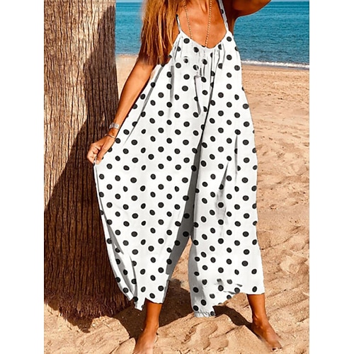 

Damen Jumpsuit Rückenfrei Punkt V Ausschnitt Urlaub Brautkleider schlicht Täglich Ausgehen Regular Fit Gurt Schwarz Weiß S M L XL Sommer