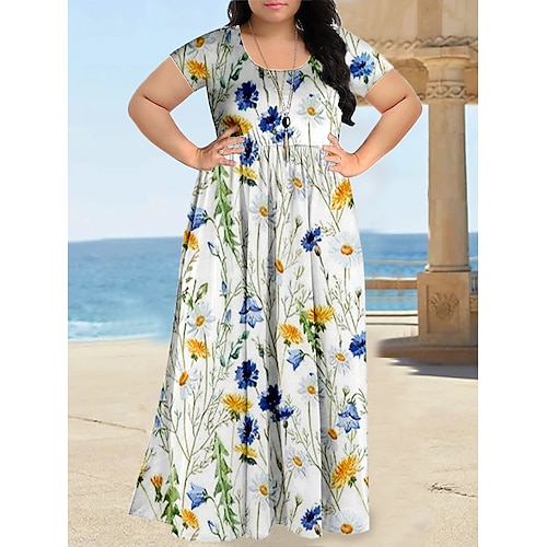 

Per donna Plus Size Abito casual Abito linea A Floreale Abito lungo Abito lungo Manica corta Stampa Girocollo Romantico Giornaliero Bianco Giallo Estate Primavera L XL XXL 3XL 4XL