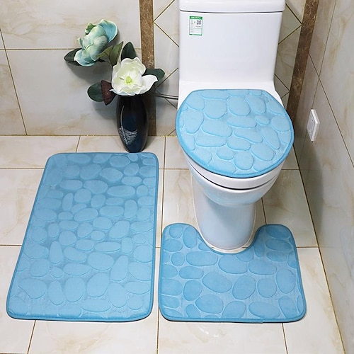 3Pcs Soft Bathroom Mat Set Contour Rug Memory Foam Non-slip Fast