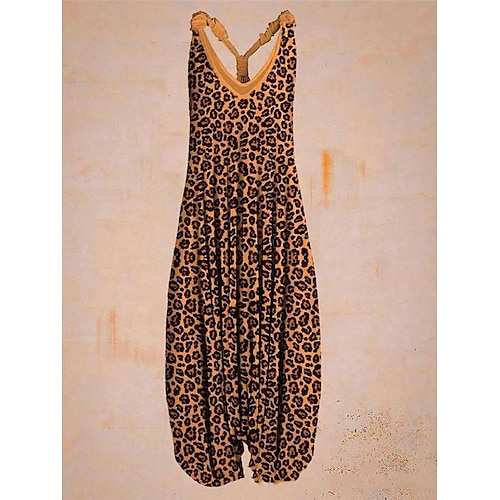 

Mulheres No geral Imprimir Leopardo Decote V Roupa de rua Diário Férias Normal Sem Manga Preto Amarelo Azul S M L Verão