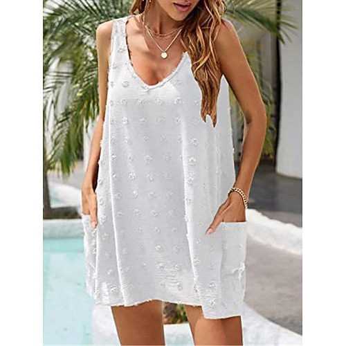 

Dame Afslappet påklædning Sommerkjole Tank Top Kjole Vanlig Lomme V-hals Mini kjole Aktiv Mode udendørs Daglig Uden ærmer Regulær Sort Hvid Navyblå Sommer Forår S M L XL XXL