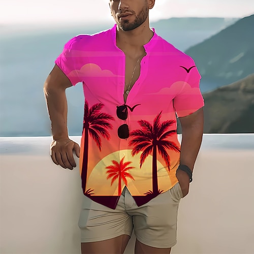 

Per uomo Camicia Camicia hawaiana Albero di cocco Paesaggi Stampe astratte Tramonto Colletto alla coreana Giallo Blu Lavanda Viola chiaro Viola Esterno Strada Manica corta Bottone giù Stampa