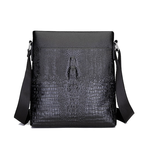 

Herre Crossbody taske PU Læder Daglig Lynlås Stor kapacitet Helfarve Sort