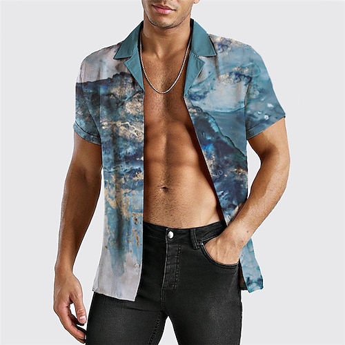 

Herren Hemd Hawaiihemd Sommerhemd Farbverlauf Grafik-Drucke Marmor Kubanisches Halsband Blau Purpur Grün Grau Casual Festtage Kurzarm Button-Down Bedruckt Bekleidung Sport Modisch Strassenmode