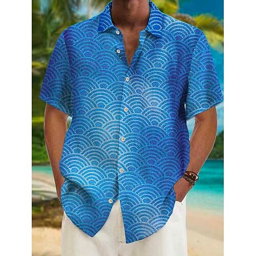 

Homens Camisa Social Camisa havaiana Gradiente Estampas Abstratas Aberto para a Lateral Azul Ao ar livre Rua Manga Curta Botão para baixo Imprimir Roupa Tropical Moda Havaiana Designer