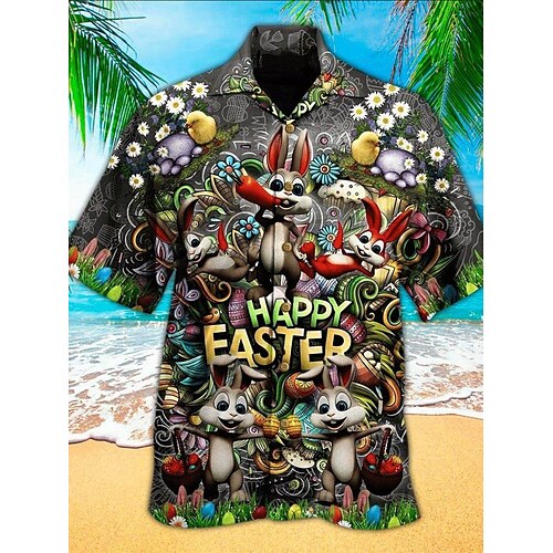 

Herren Hemd Hawaiihemd Sommerhemd Hase Grafik-Drucke Frohe Ostern Ostern Kubanisches Halsband Schwarz Casual Hawaiianisch Kurzarm Button-Down Bedruckt Bekleidung Sport Modisch Strassenmode